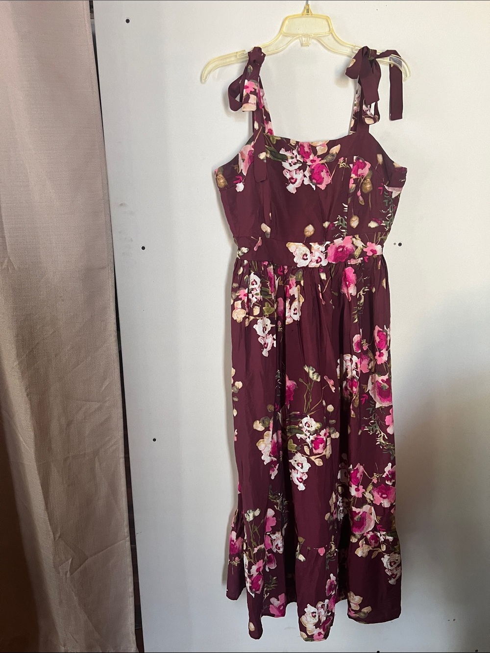 Rachel Zoe Burgundy Floral Tie-Shoulder Maxi Dress